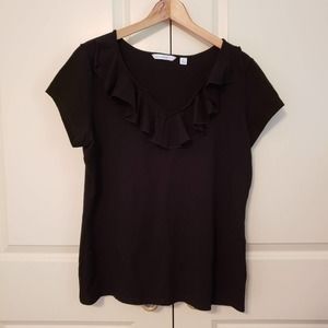 Issac Mizrahi Live Black Ruffle Shirt Blouse